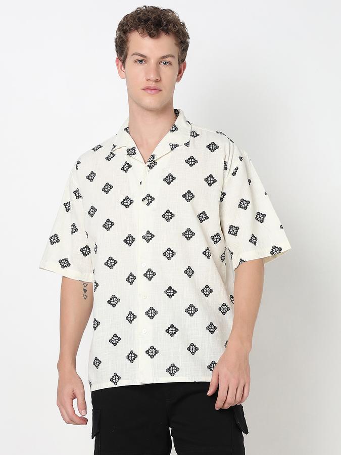 Men Cotton Relaxed Fit Camp Collar Printed Shirt
