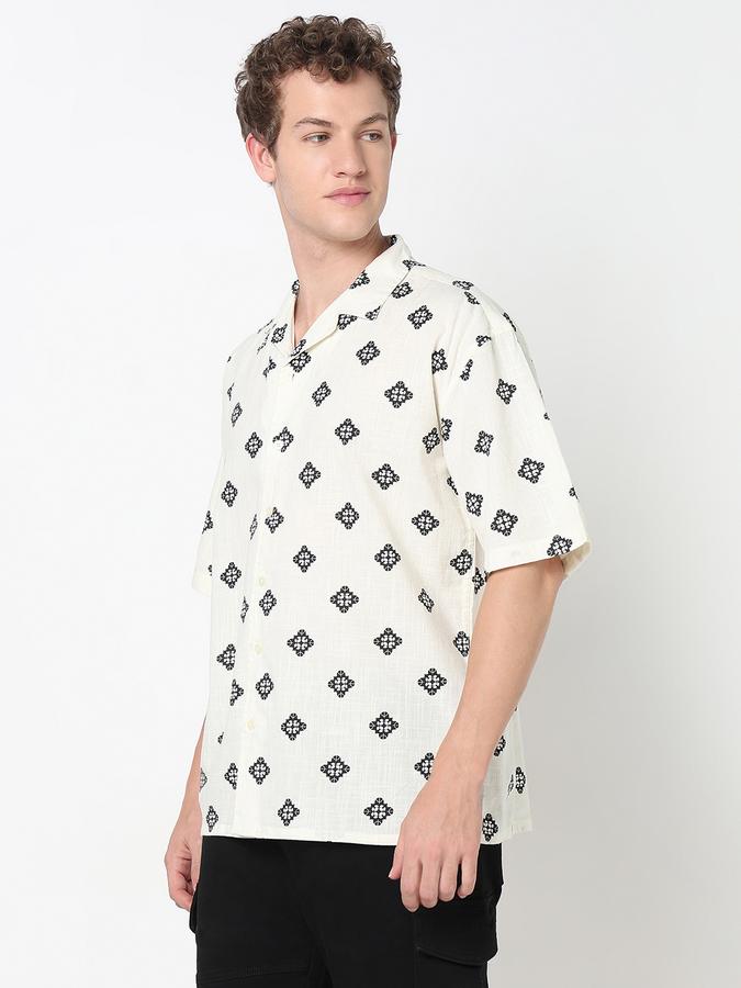 Men Cotton Relaxed Fit Camp Collar Printed Shirt