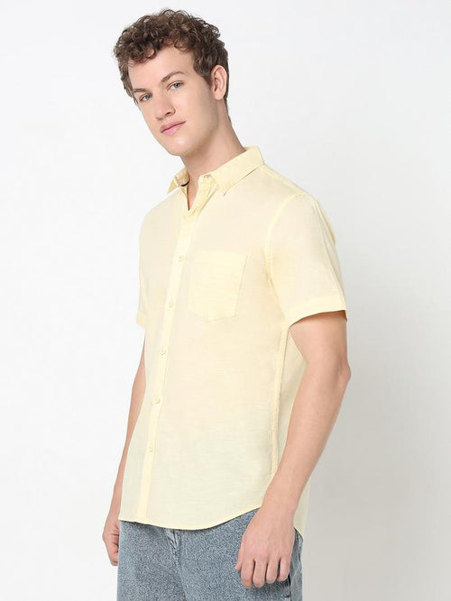 Men Cotton Regular Fit Shirt Collar Solid Shirt