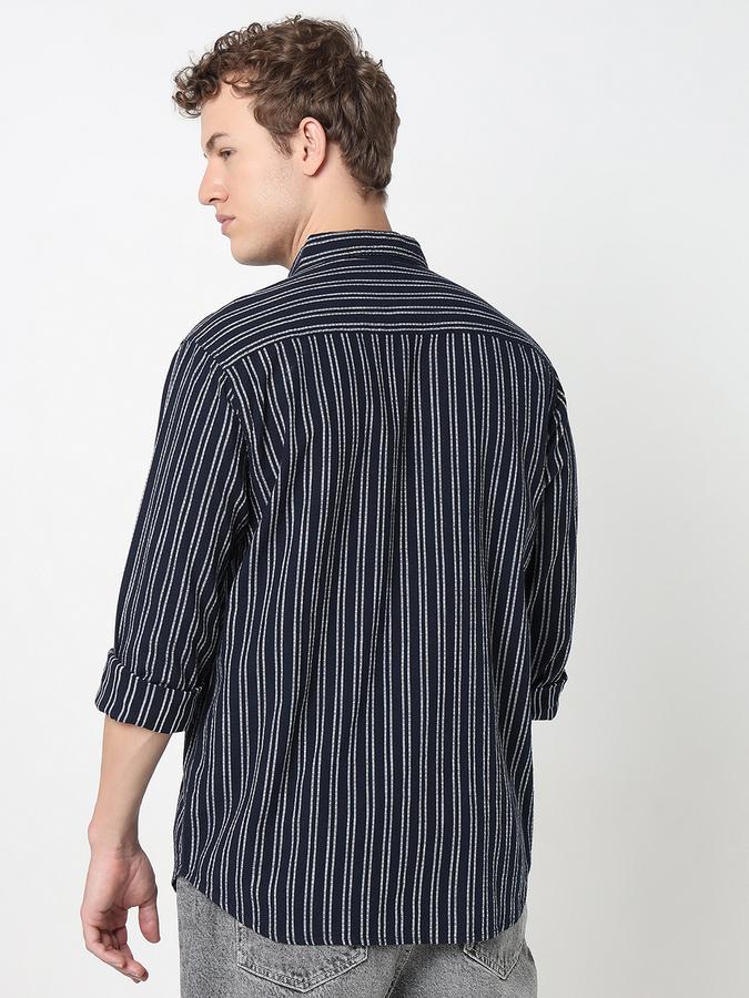 Men Cotton Slim Fit Shirt Collar Striped Shirt
