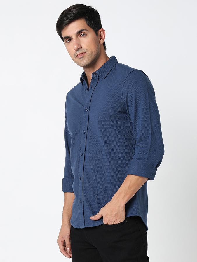 Men Cotton Regular Fit Point Collar Solid Shirt