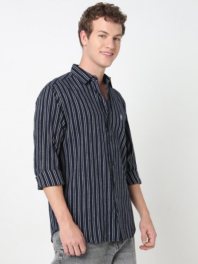 Men Cotton Slim Fit Shirt Collar Striped Shirt