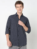 Men Cotton Slim Fit Shirt Collar Striped Shirt