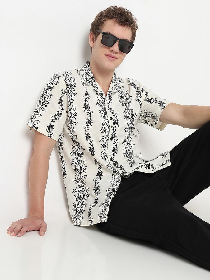 Men Cotton Relaxed Fit Camp Collar Printed Shirt
