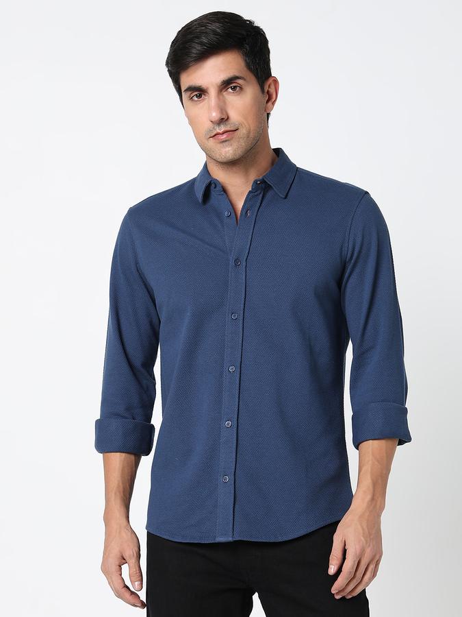 Men Cotton Regular Fit Point Collar Solid Shirt