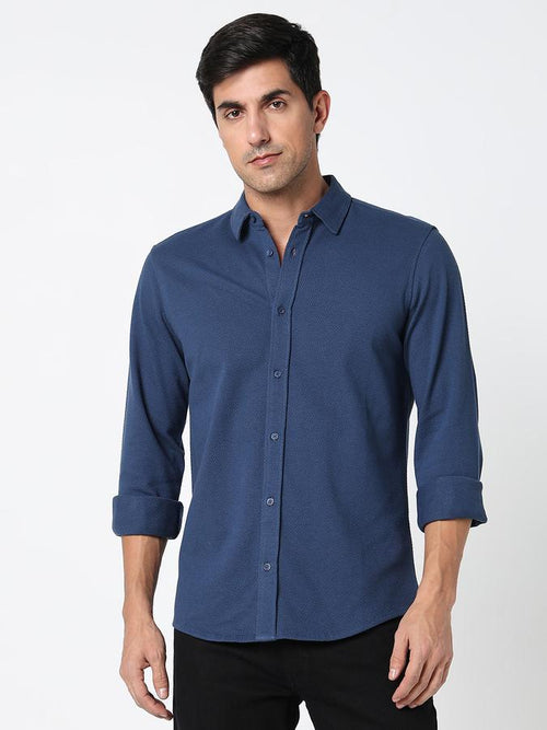 Men Cotton Regular Fit Point Collar Solid Shirt