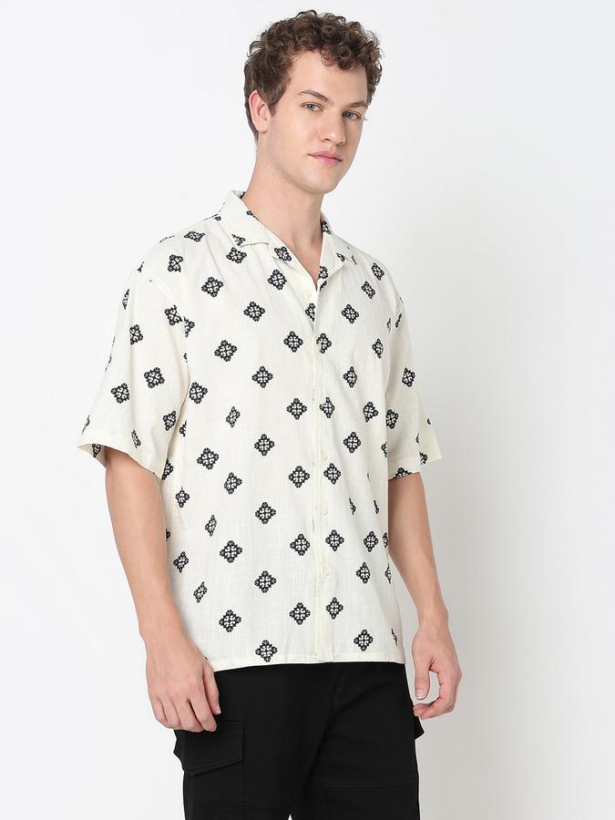 Men Cotton Relaxed Fit Camp Collar Printed Shirt