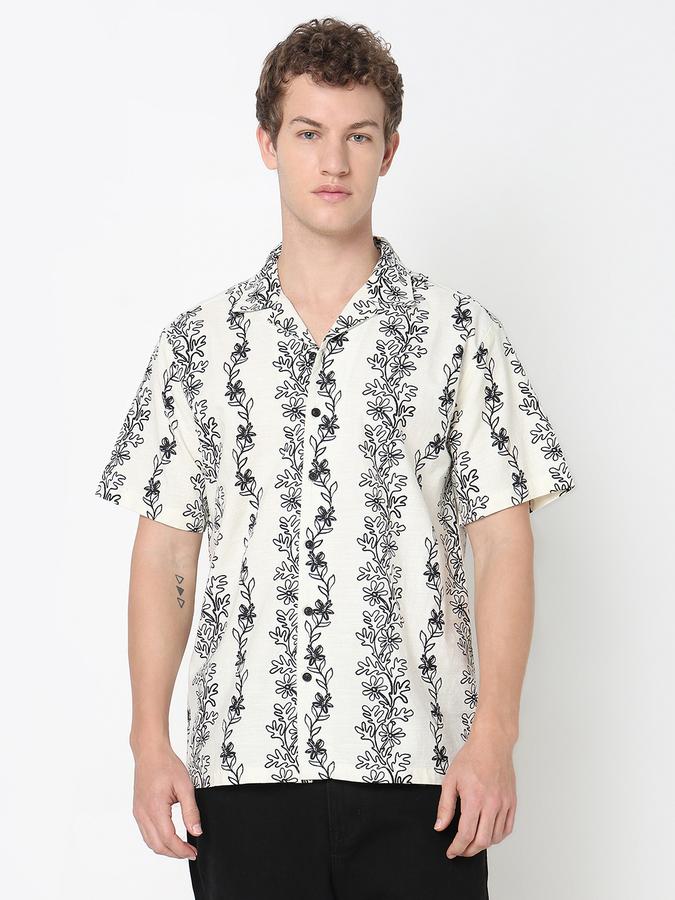 Men Cotton Relaxed Fit Camp Collar Printed Shirt