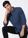 Men Cotton Regular Fit Point Collar Solid Shirt