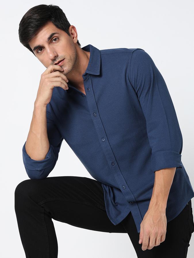 Men Cotton Regular Fit Point Collar Solid Shirt