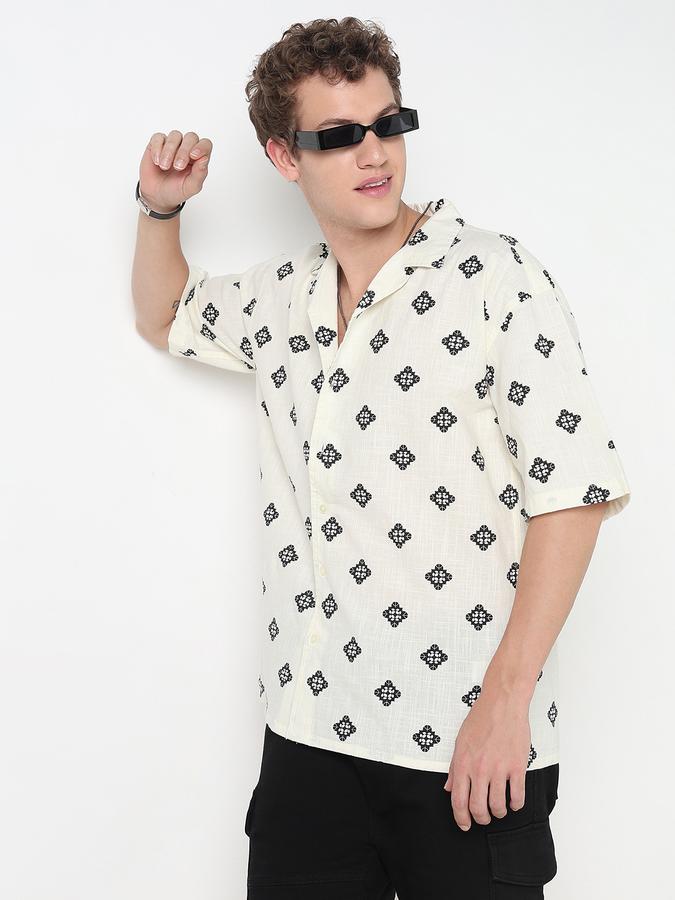 Men Cotton Relaxed Fit Camp Collar Printed Shirt