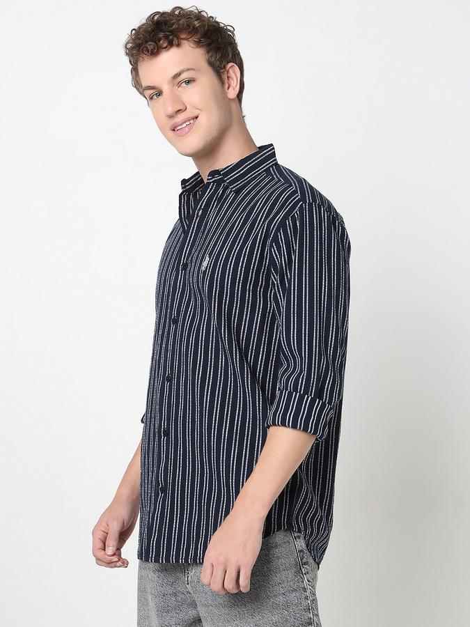 Men Cotton Slim Fit Shirt Collar Striped Shirt